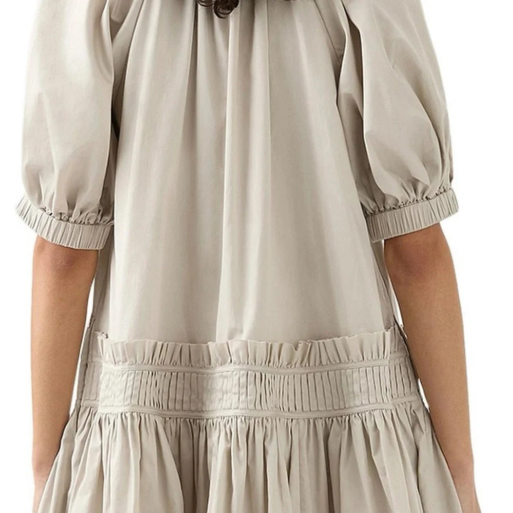 NWOT. Aje Novella Mini Smock Dress. Stylish Beige Dress with Ruffle Hem - Picture 5 of 13